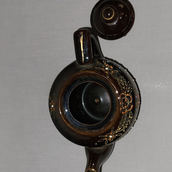 Small Vintage Brown Hand-Painted Floral Red Ware Teapot Japan 003 - Picture 5 of 9